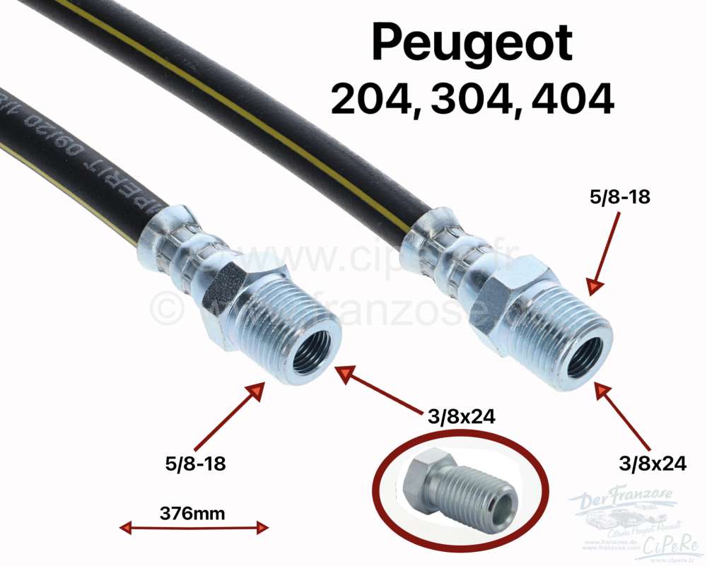 Sonstige-Citroen - flexible de frein, Peugeot 204, 304, freins avant probablement de 1966 à 1969, longueur 3