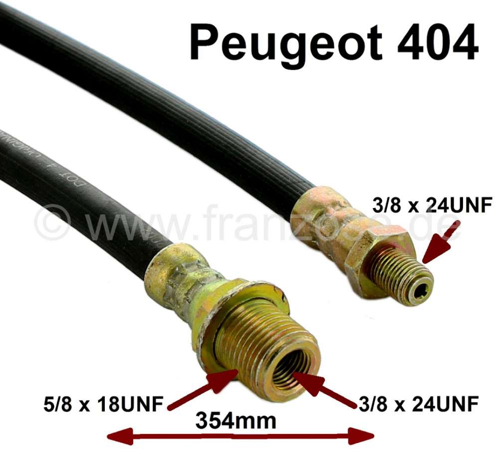 Peugeot - flexible de frein avant, Peugeot 404 avec freins assistés jusque 1966, longueur 351mm, fi