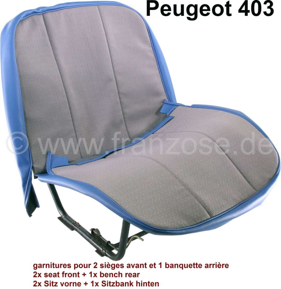 Peugeot - habillages de sièges, Peugeot 403 berline, garnitures pour 2 sièges avant et 1 banquette