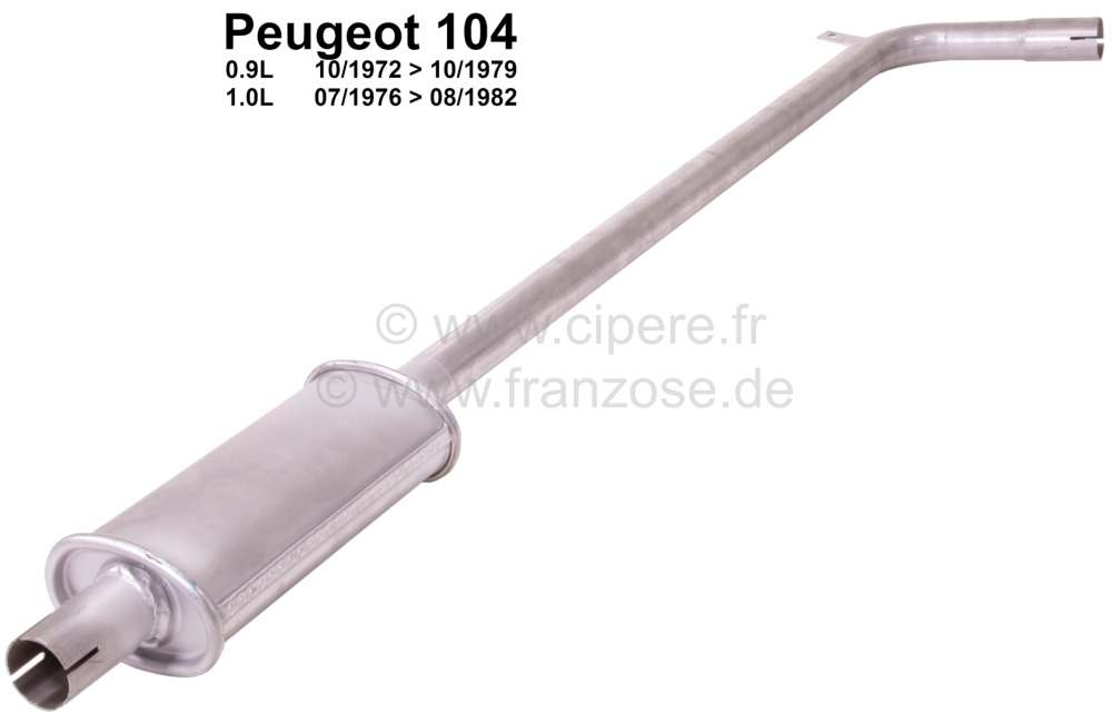 Peugeot - silencieux milieu, Peugeot 104 0,9l. de 10.1972 à 10.1979, 1.0l. de 07.1976 à 08.1982, n