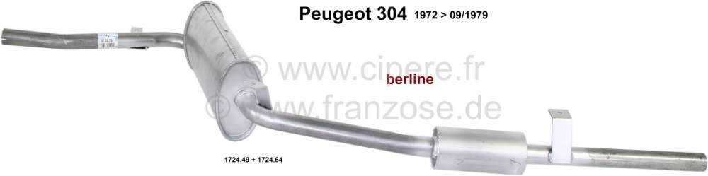 Peugeot - silencieux milieu et arrière, Peugeot 304 berline tous moteurs essence de 1972 à 09.1979
