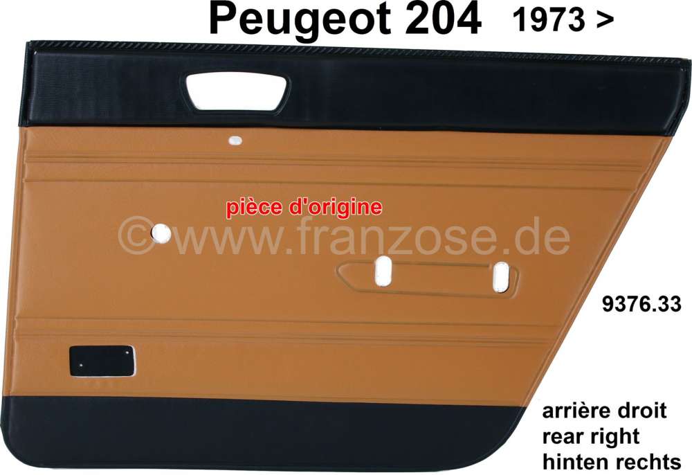 Peugeot - panneaux de porte, Peugeot 204 à partir de salon 1973, panneau arrière droit, skai coule