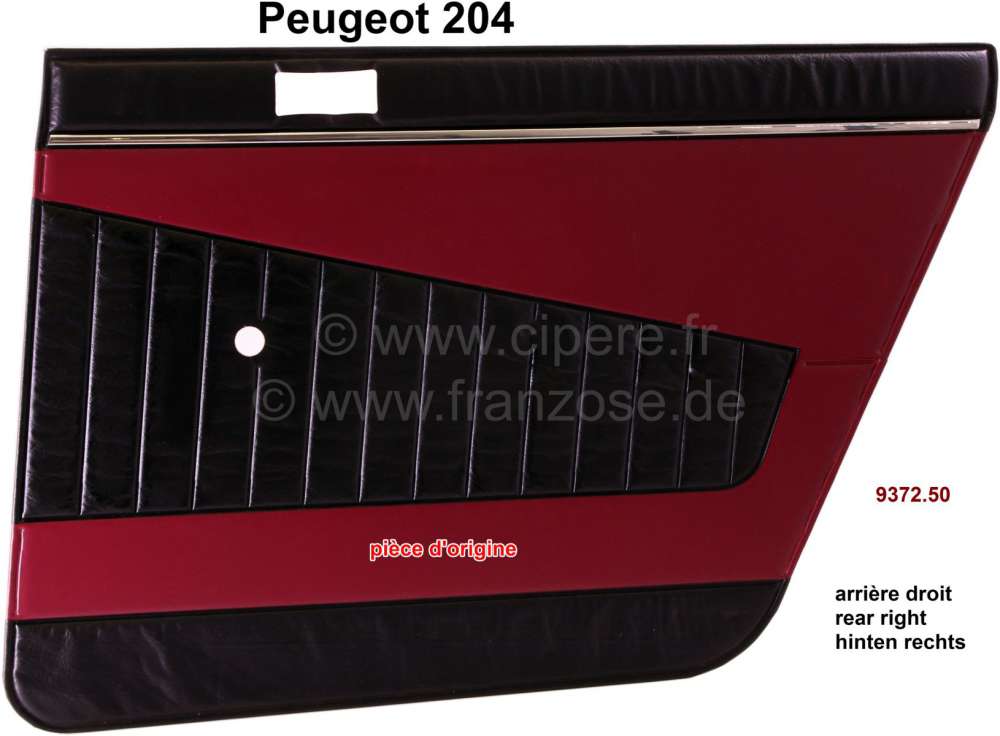 Peugeot - panneaux de porte, Peugeot 204 berline jusque Salon 1970, panneau arrière droite, skai co
