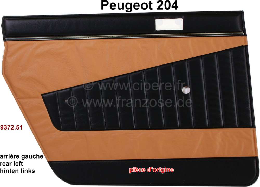 Peugeot - panneaux de porte, Peugeot 204 berline jusque salon 1970, panneau arrière gauche, skai co
