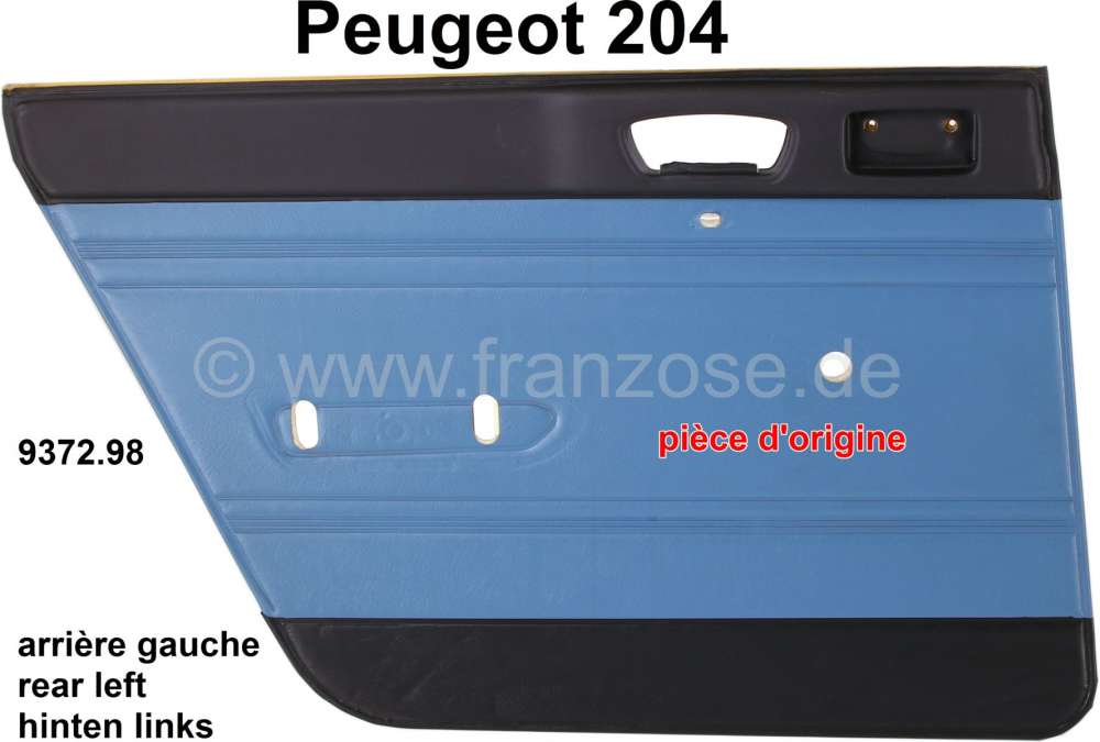 Peugeot - panneaux de porte, Peugeot 204 berline jusque Salon 1971, panneau arrière gauche, skai co
