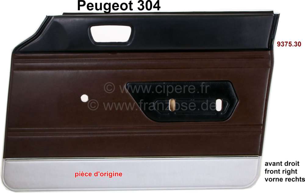 Peugeot - panneaux de porte, Peugeot 304 berline jusque salon 1972, panneau avant droit, skai couleu