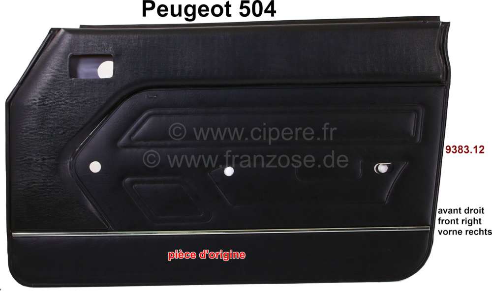Peugeot - panneaux de porte, Peugeot 504 berline, panneau avant doit, skai couleur noir (noir 3000),
