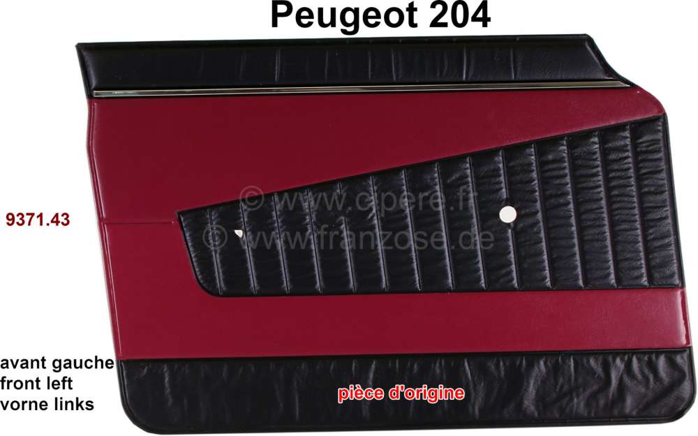 Peugeot - panneau de porte, Peugeot 204 berline jusque 1970, panneau avant gauche, skai couleur roug