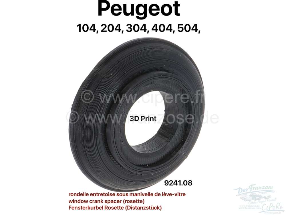 Peugeot - rondelle entretoise sous manivelle de lève-vitre, Peugeot 104, 204, 304, 404, 504, refabr