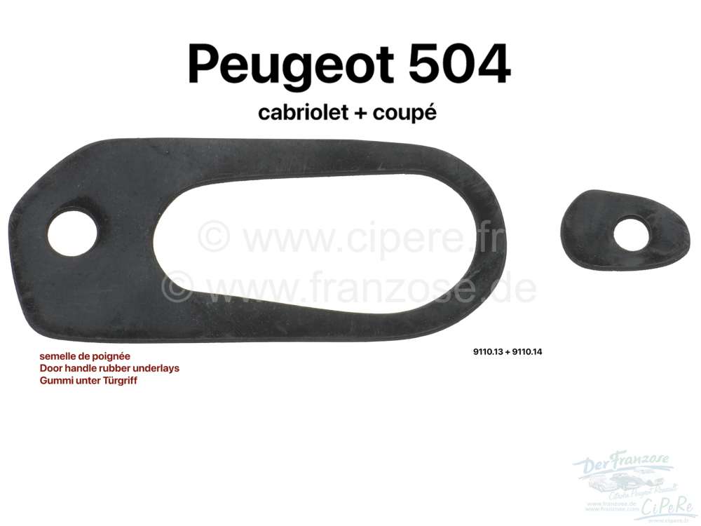 Alle - semelle de poignée, Peugeot 504 cabriolet + coupé jusque 1975, 2 caoutchoucs pour une po