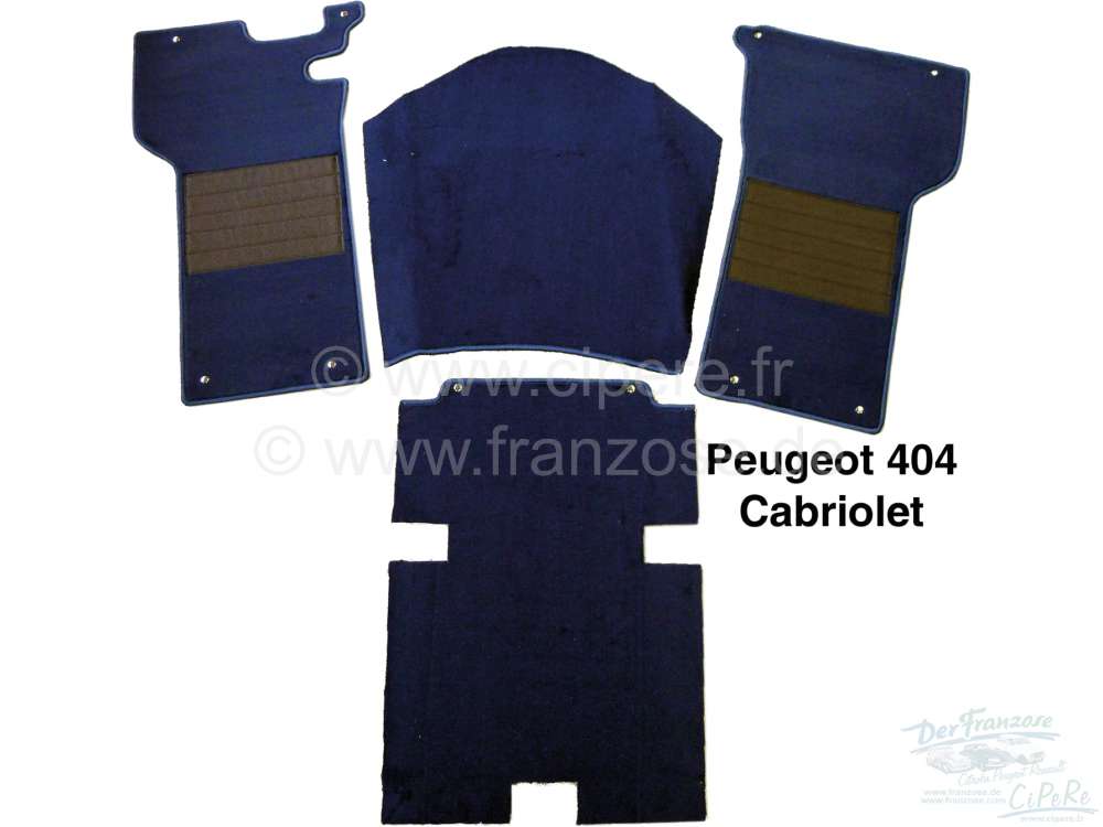 Peugeot - tapis de sol, Peugeot 404 coupé cabriolet, jeu de tapis moquette bleu nuit, 4 pces, avec 
