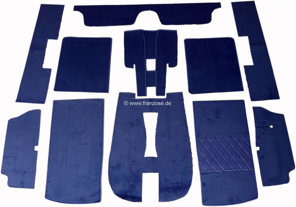 Peugeot - tapis de sol, Peugeot 504 cabriolet, moquette bleu nuit, jeu de 11 pces, finition des bord