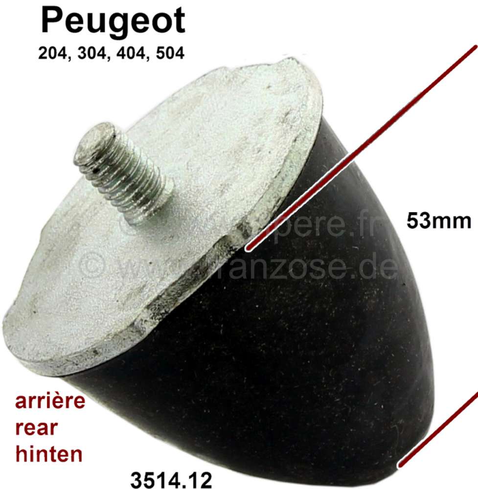 Peugeot - butée caoutchouc d'essieu arrière, Peugeot 204, 304, 404, 504, diamètre 55mm, hauteur 5