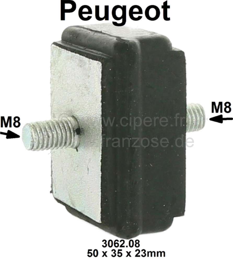 silentbloc de fixation d'échappement, Peugeot 304, 504, 505, 604, 305, pas  de vis 8mm, caoutchouc env. 50x35x23