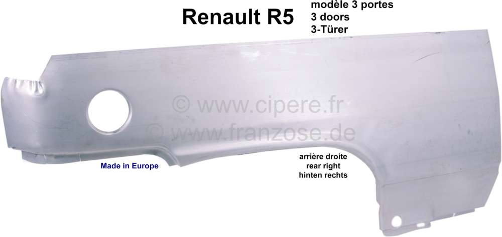 Renault - aile arrière, panneau latéral extérieur droit, Renault R5 modèle 3 portes, dimensions 