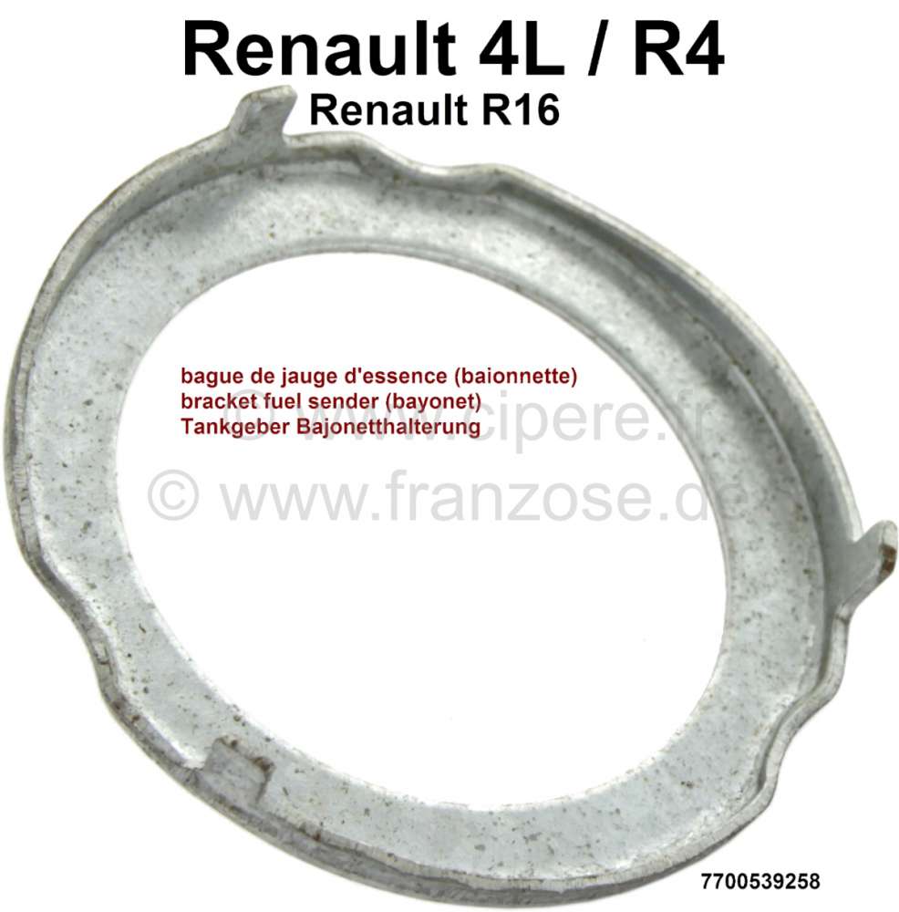 Renault - bague de jauge d'essence, Renault R4 à partir de 1982 (dernier modèle), R16, modèle sp