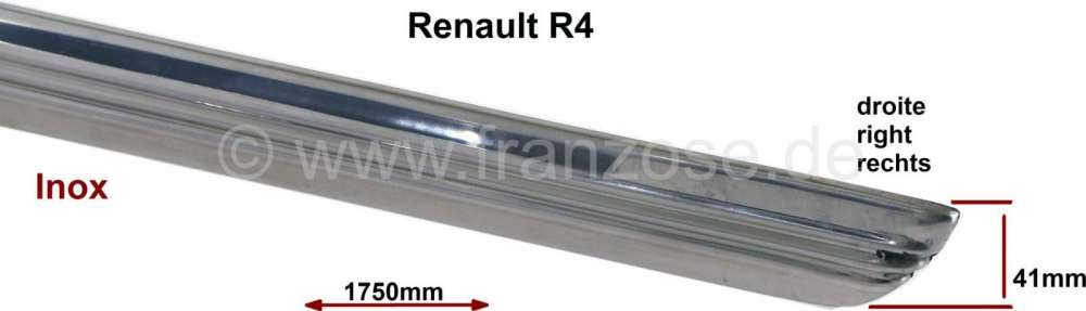 Citroen-2CV - baguette de brancard droite, large, Renault 4L, en Inox poli, 3 rainures, largeur 41mm, lo