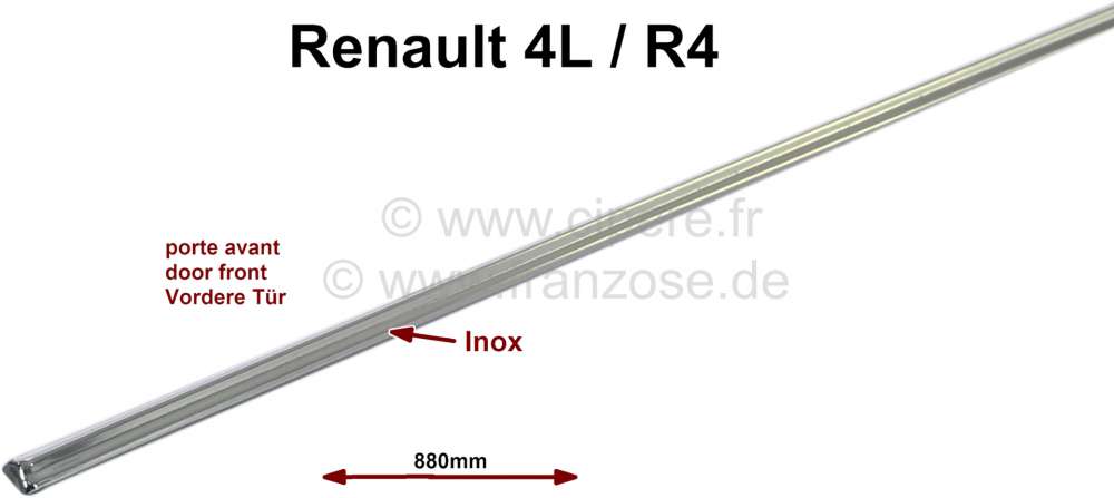 Alle - baguette en Inox poli porte avant, Renault 4L,  identique droite ou gauche, rare, (880mm)