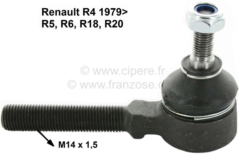 Renault - embout de barre de direction, Renault 4L, R5, R6, R18, R20, identique droite ou gauche, Ma