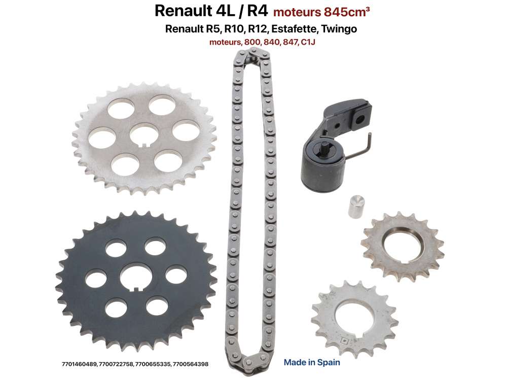 Renault - kit de distribution, Renault 4L moteurs 845cm³, R5, R10, R12, Estafette, Twingo. moteurs,