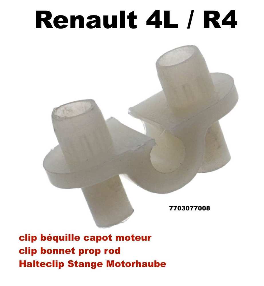 Alle - clip de fixation de la béquille de capot moteur, Renault 4L, fixation sur l'aile intérie