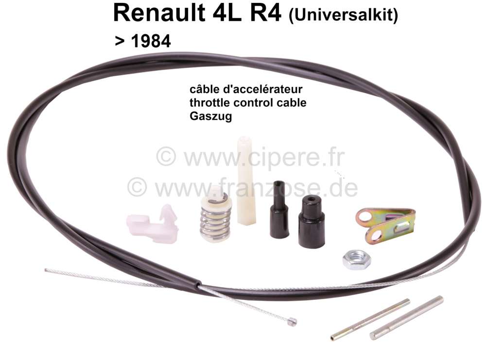 Renault - câble d'accélérateur, Renault 4L jusque 1984, kit. Made in Italy