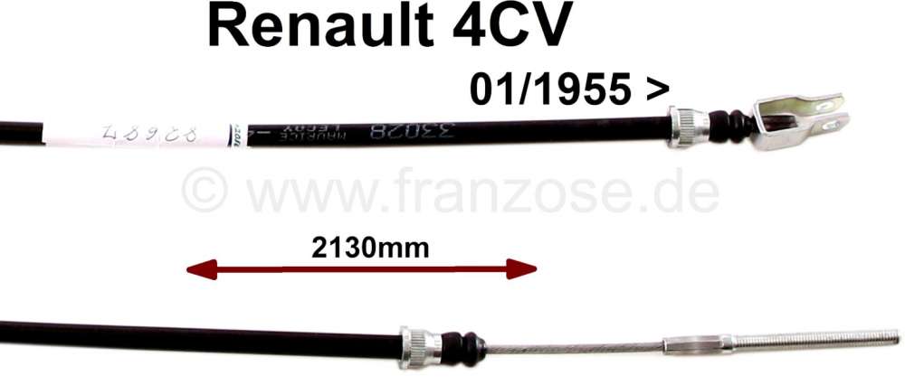 Renault - câble d'embrayage, Renault 4CV à partir de 01.1955 (R1062). Longueur HT 2062mm, longueur
