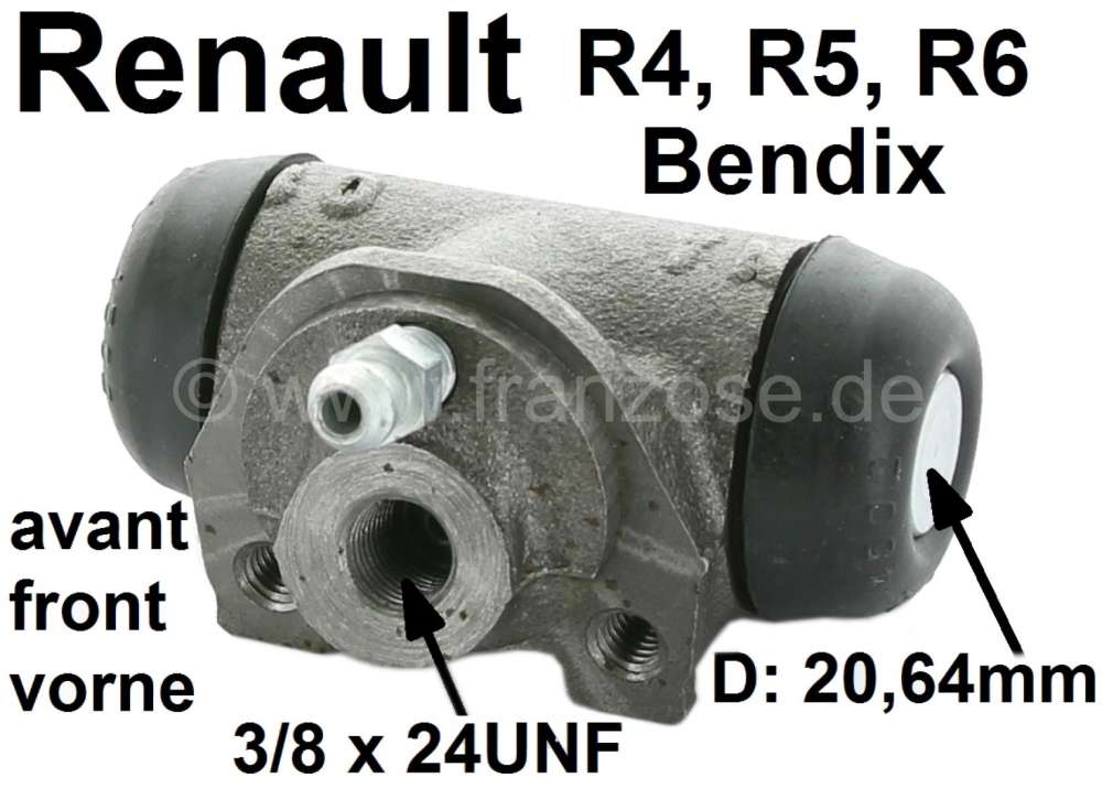 Alle - cylindre de roue, Renault 4L de n° de série 21495 à 06.1986, freins avant, piston 20,64
