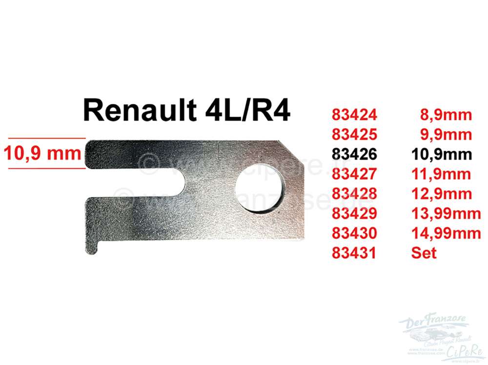Renault - cale de réglage de hauteur de crémaillère, Renault 4L, cote 10,9mm. Indispensable pour 
