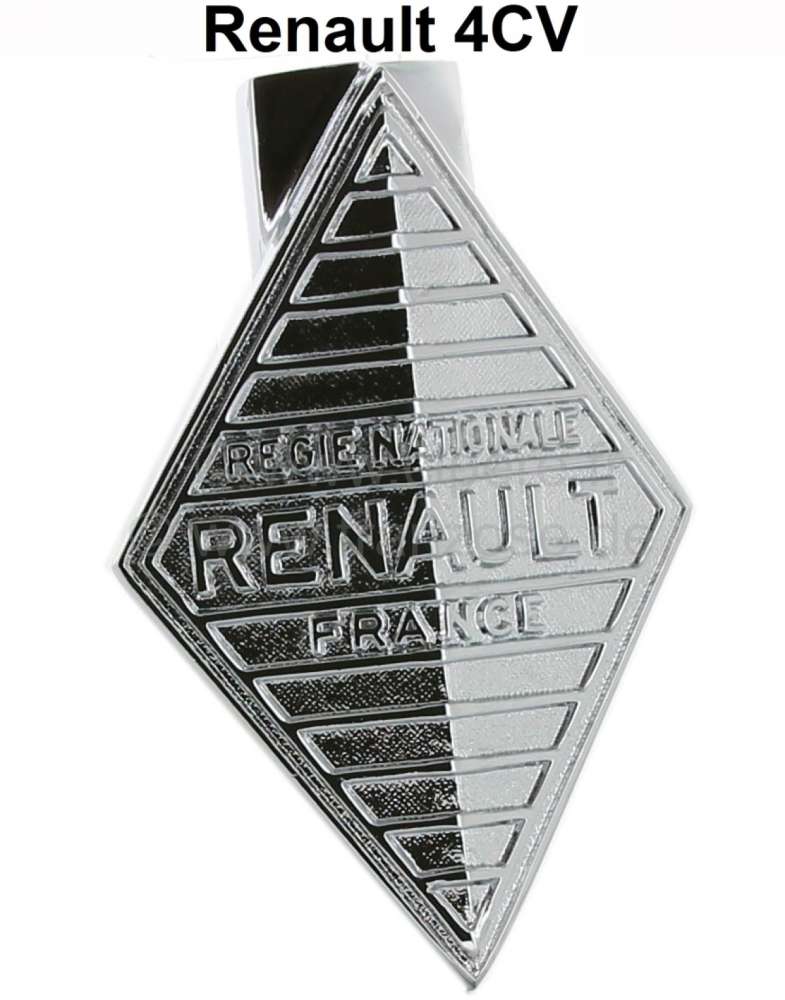 Renault - emblème, Renault 4cv série 1, emblème de calandre, refabrication de qualité, en métal