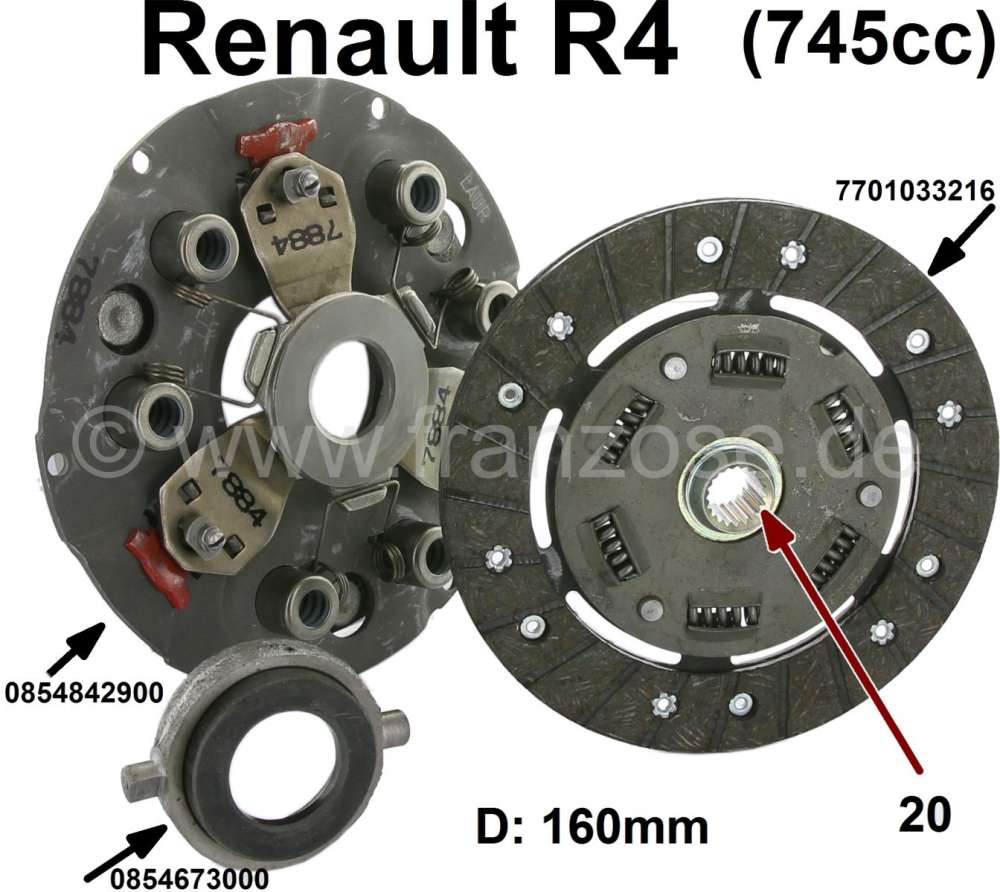 Renault - embrayage, Renault 4L, mot. type639 782cm3 de 1972 à 1982 et mot. 800.7 845cm3 de 1968 à