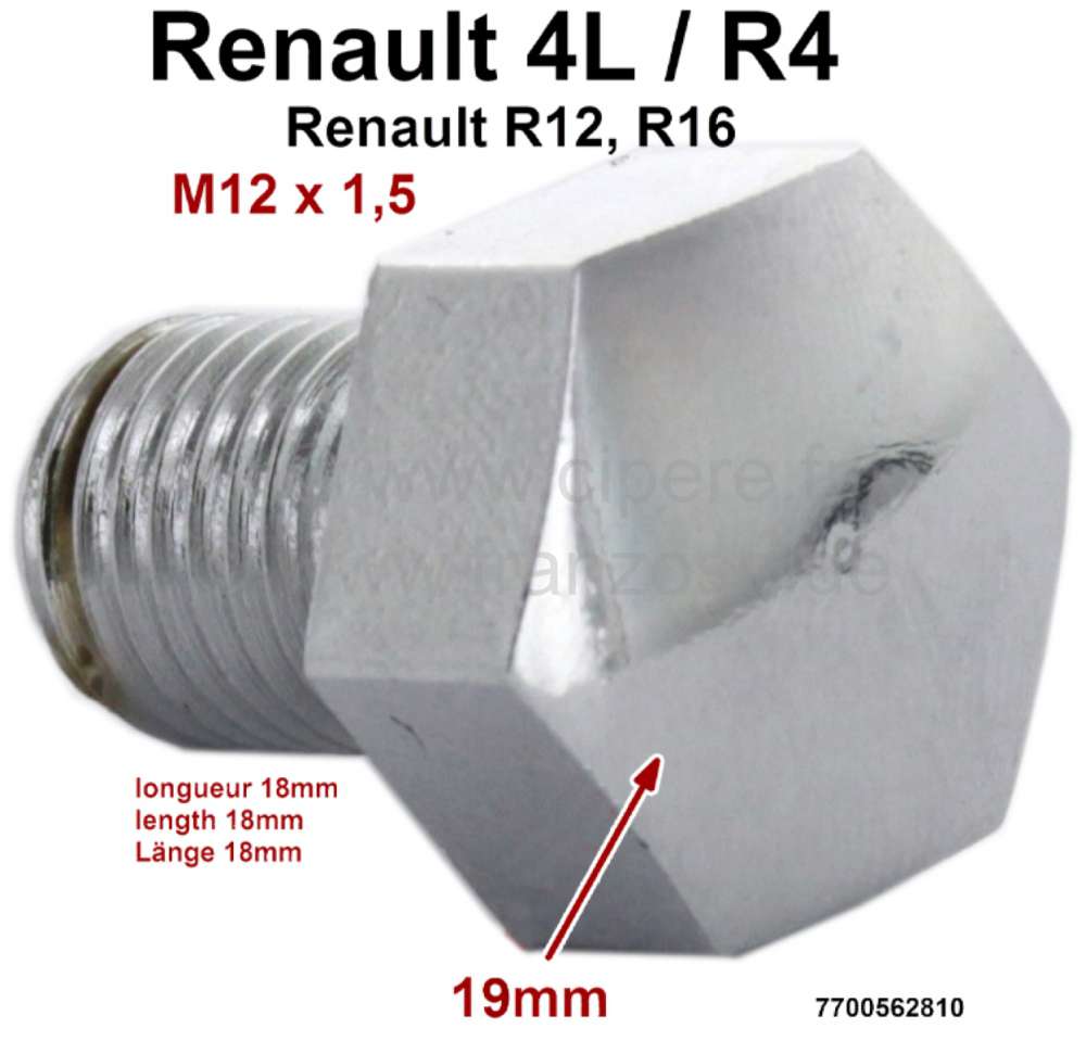 Renault - enjoliveur: vis d'enjoliveur de roue, Renault 4L (1123, 1125, 2108), Renault R12, R16, pas