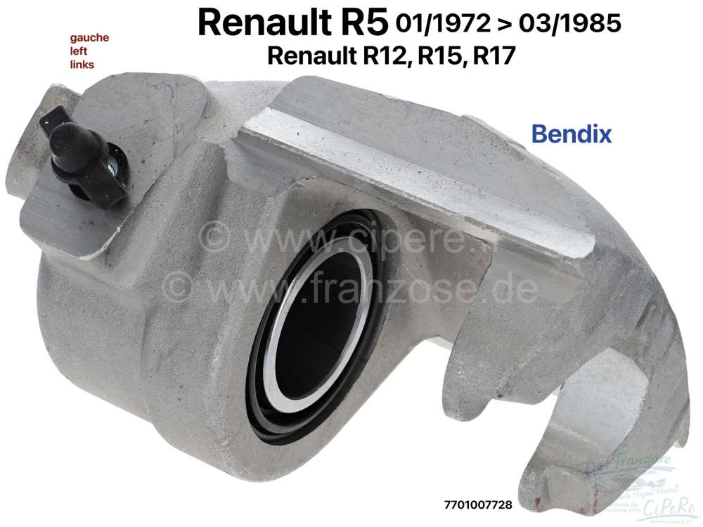 Renault - étrier de frein avant gauche, Renault R5 de 01/1972 à 03/1985. R12 de 08/1973 à 08/1980