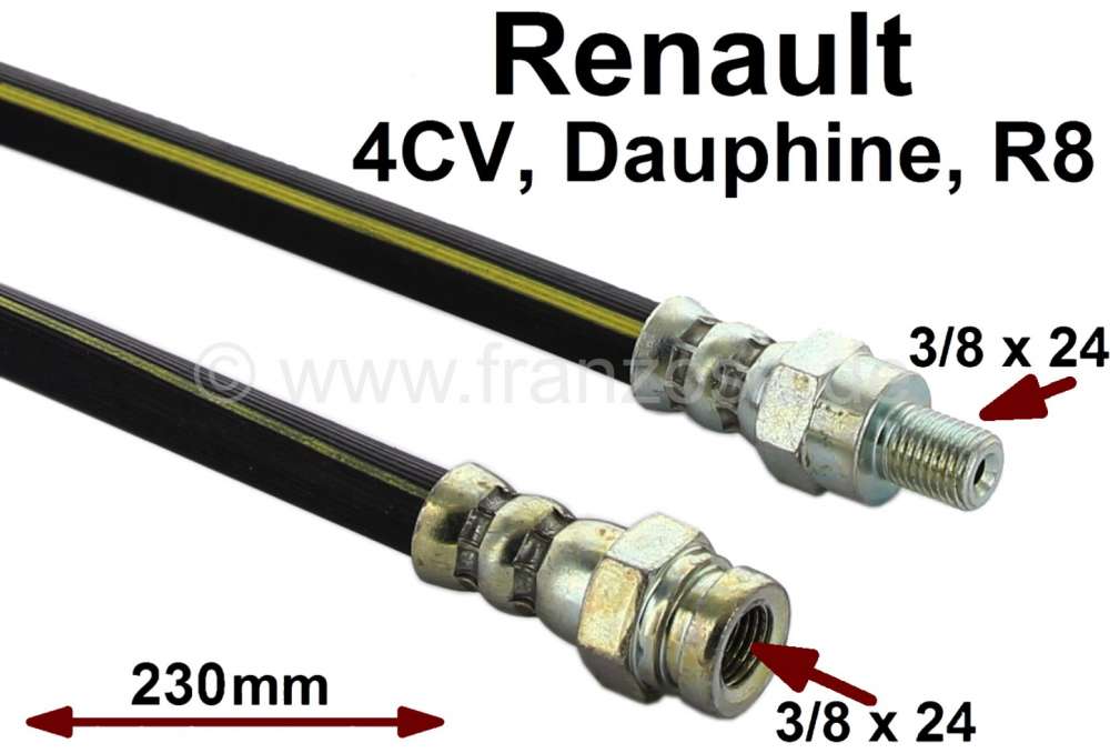 Renault - flexible de frein arrière, Renault Dauphine, 4CV, R8, R10, TS, longueur 230mm, mâle/feme