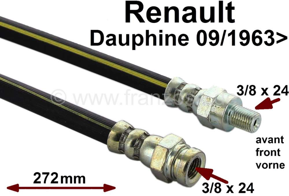 Renault - flexible de frein avant, Renault Dauphine, après 09.1963, longueur 272mm, mâle/femelle (