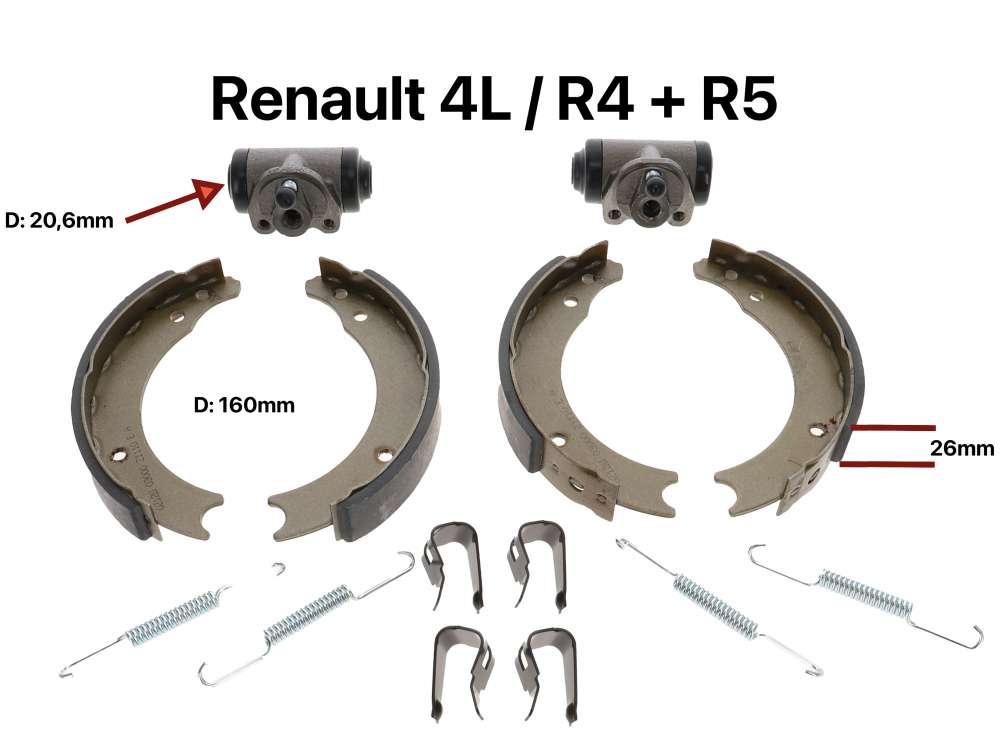 Renault - machoires de frein arrière (jeu) avec cylindres de frein, Renault 4L, freins Bendix,160x2