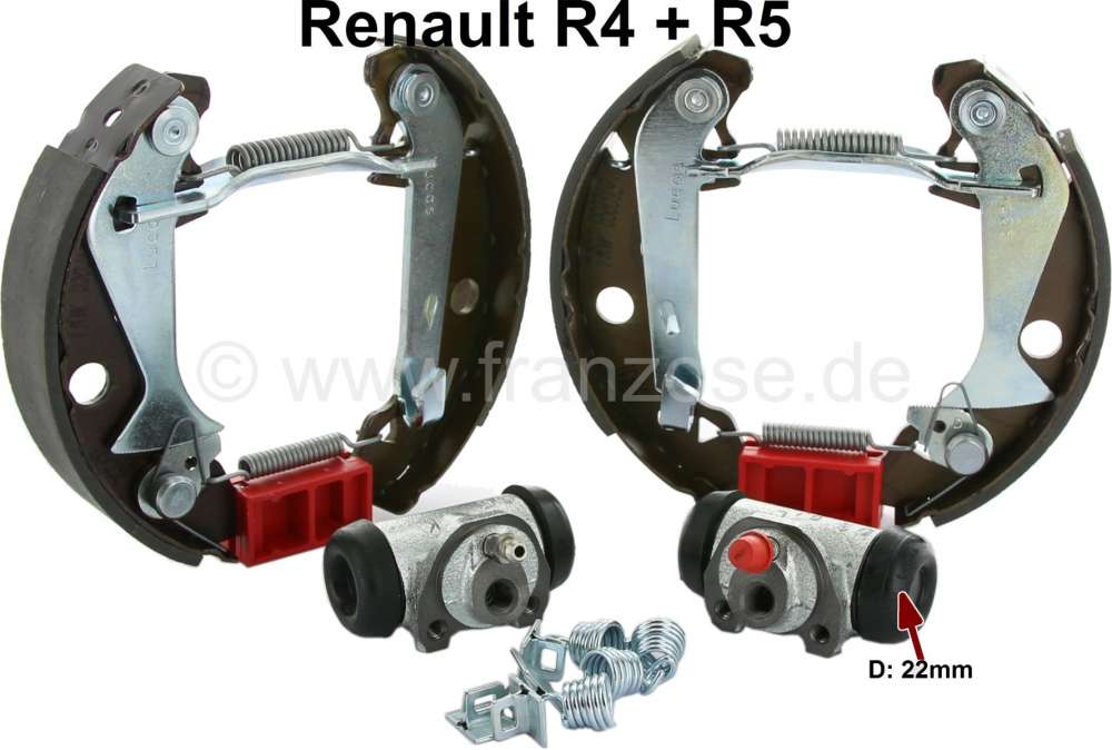 Renault - machoires de frein arrière (jeu) avec cylindres de frein, Renault 4L, R5, freins Bendix a
