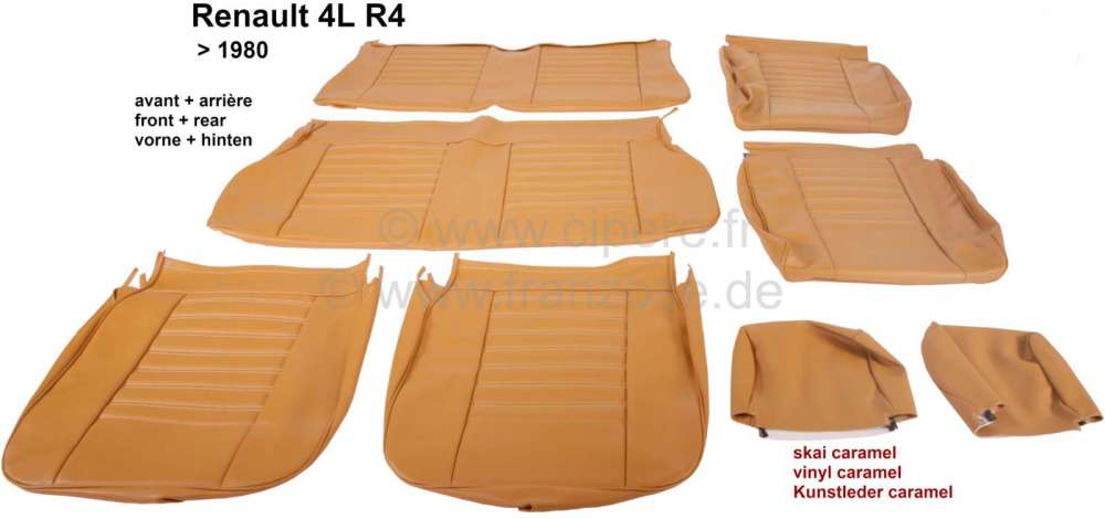 Renault - jeu de housses de siège, Renault 4L à partir de 1980, en skai caramel (marron), kit comp