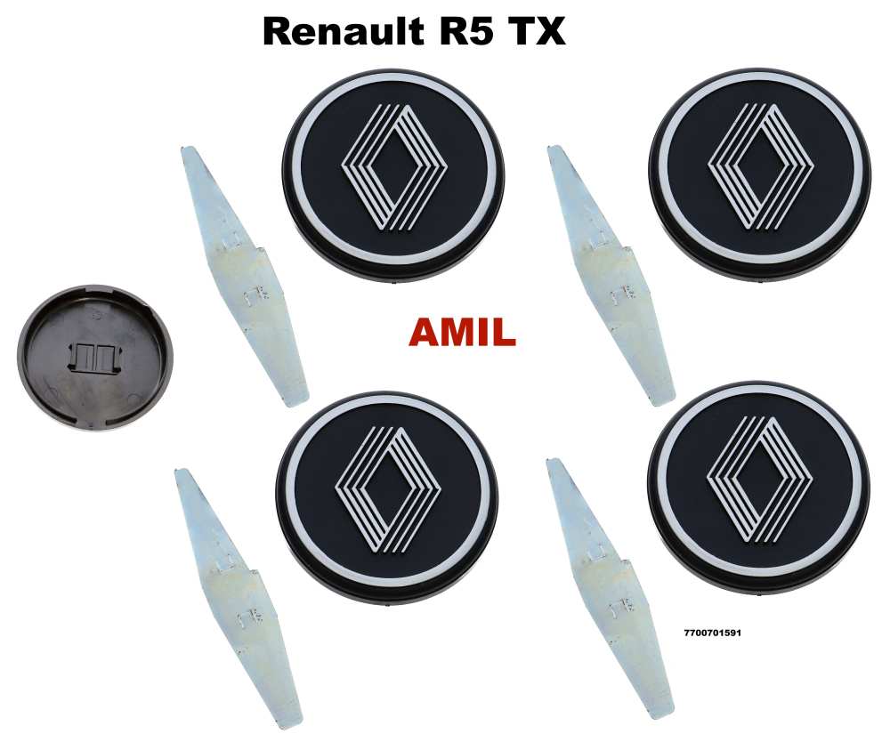 Renault - bouchon de moyeu pour jante AMIL, Renault R5 TX, jeu pour les 4 jantes alliage AMIL. Atten