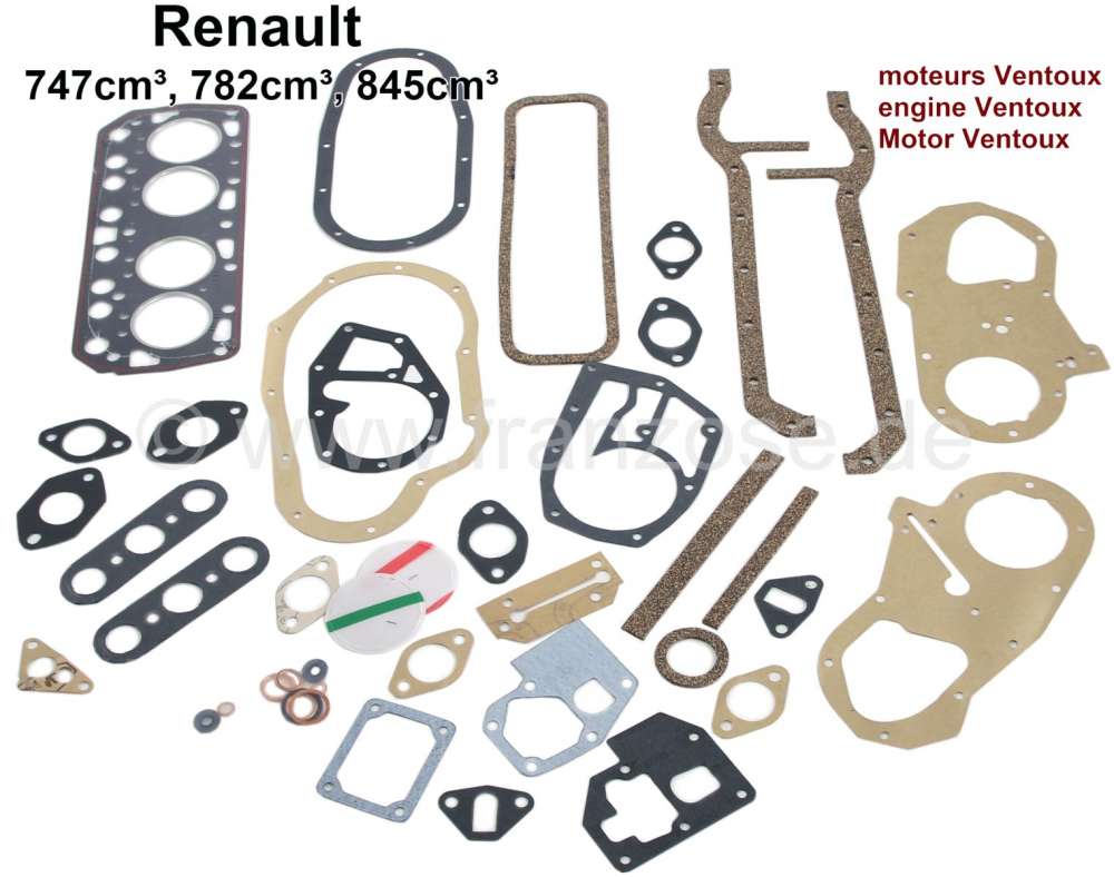 Renault - pochette moteur complète, Renault 4L, 4CV, Dauphine, Ondine, Floride, moteurs Ventoux 3 p