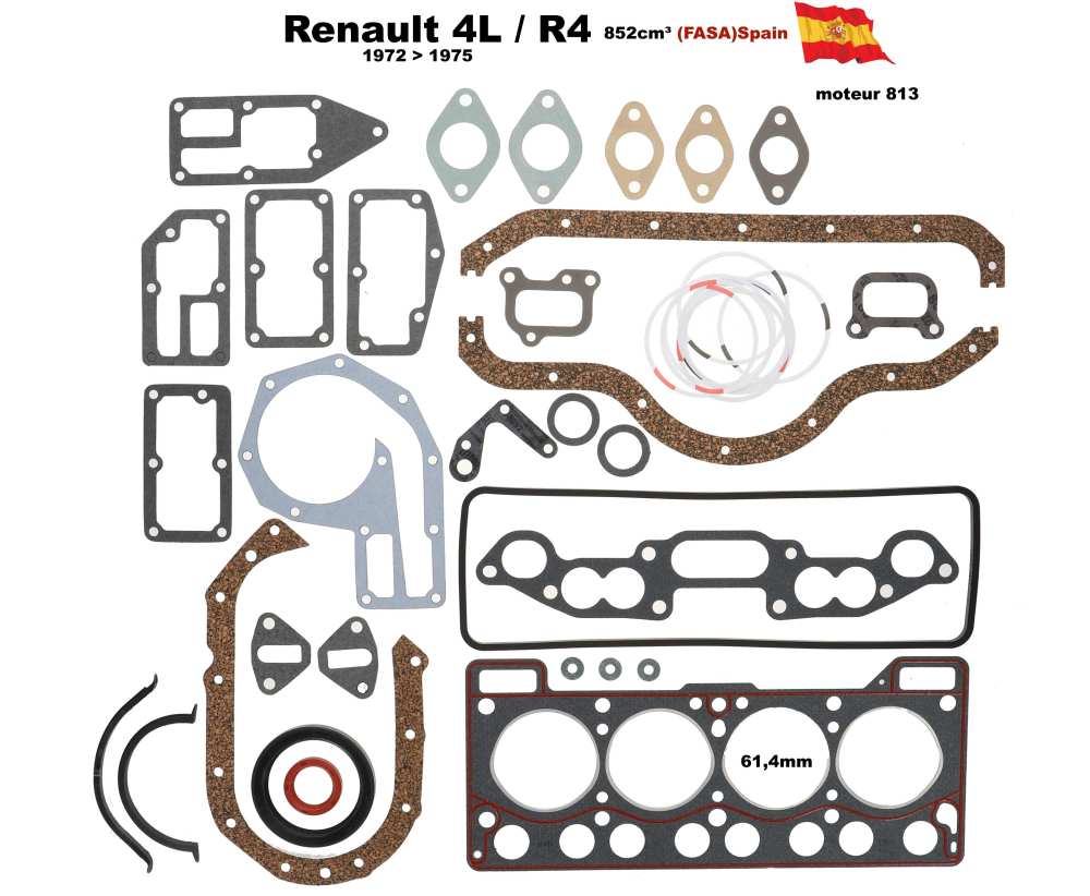 Alle - pochette moteur complète, Renault 4L (852cm³ (FASA)), avec bague d'étanchéitée, moteu