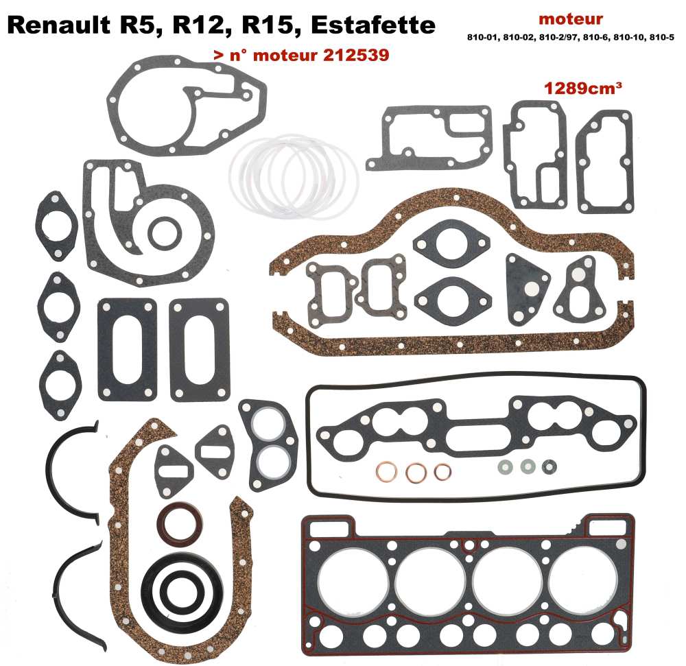Peugeot - pochette moteur, Renault Estafette 1,3l. jusque n° moteur 212538, et Renault R5, R12, R15