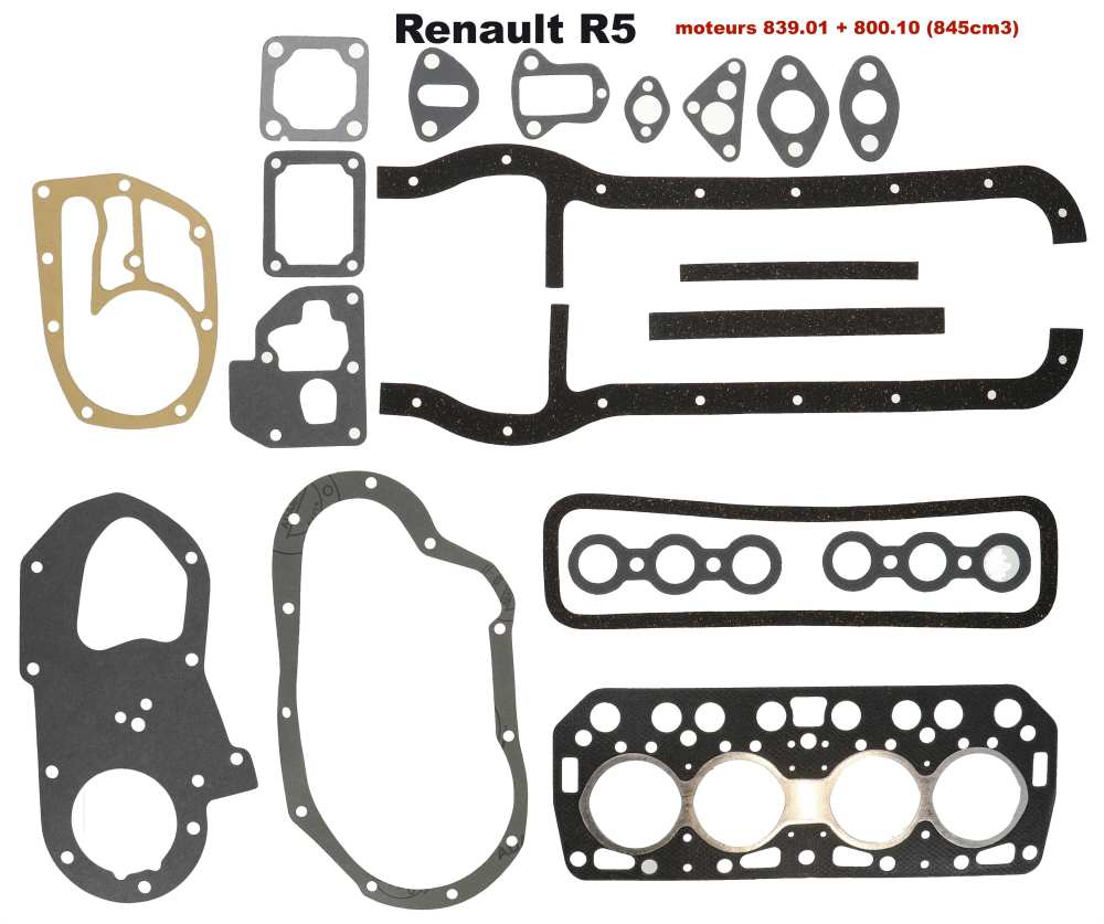 Renault - pochette de joints moteur, Renault R5 à partir de 1972, moteurs 839.01 + 800.10 (845cm3),
