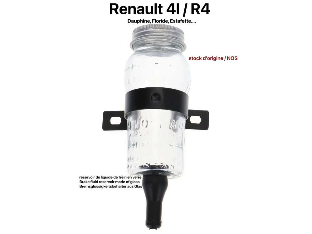 Renault - réservoir de liquide de frein en verre, Renault 4L. bocal monté dans de nombreux véhicu