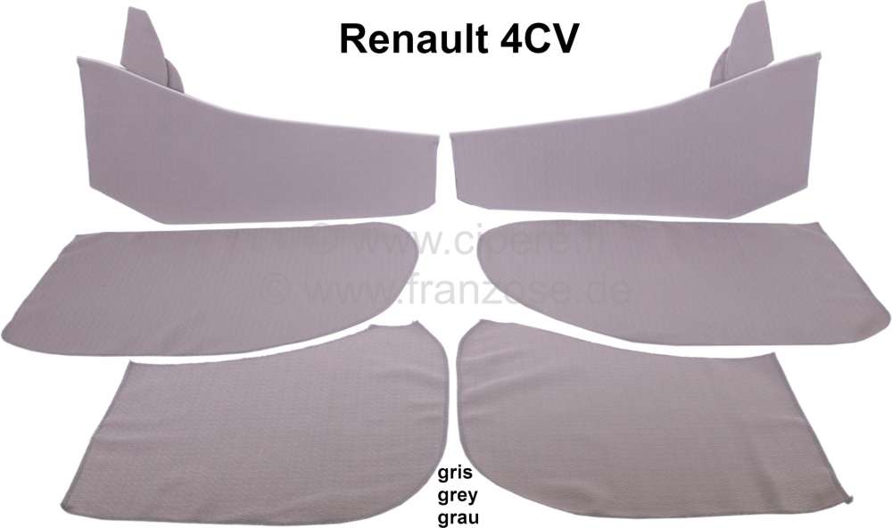Renault - panneaux de portes, Renault 4CV, jeu de 4 garnitures, contre-porte grises