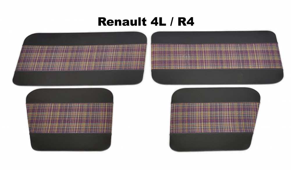 Citroen-2CV - panneaux de portes, Renault 4L, garnitures en skai gris et tissus écossais, jeu de garnit
