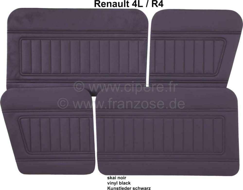 Peugeot - panneaux de portes, Renault 4L, garnitures en skai noir, coutures verticales