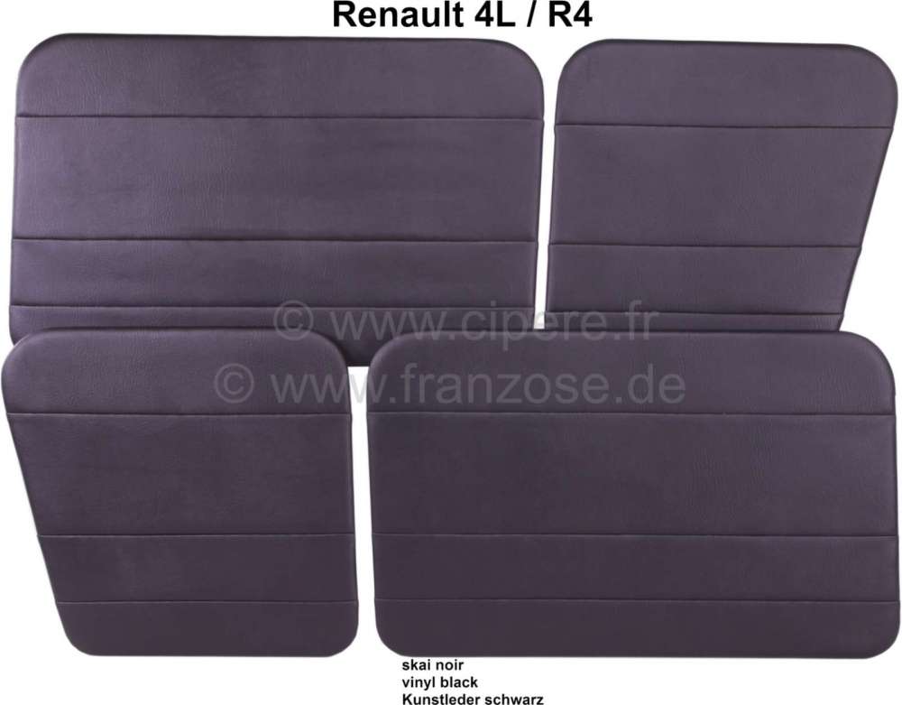 Renault - panneaux de portes, Renault 4L, garnitures en skai noir, coutures horizontales