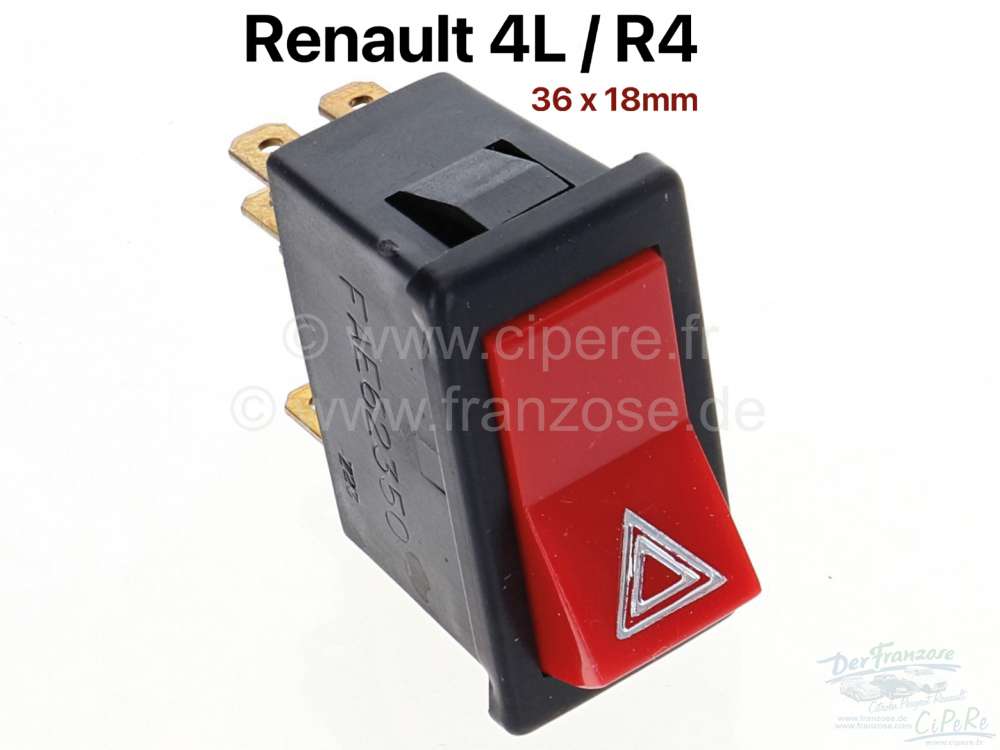 Renault - bouton de commande de feux de détresse (warning), Renault 4L après 1980, 36x18mm