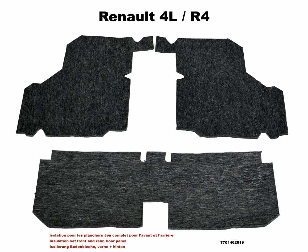 Renault - 4L, isolation pour les planchers. Jeu complet pour l'avant et l'arrière. Très bonne repr